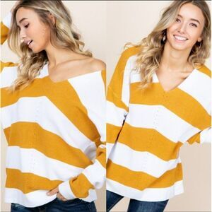 Reborn J Rugby Striped V Neck Overized Sweater Knitted Pullover Size Small